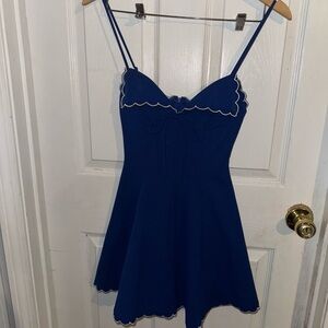Casual Blue Scalloped Dress